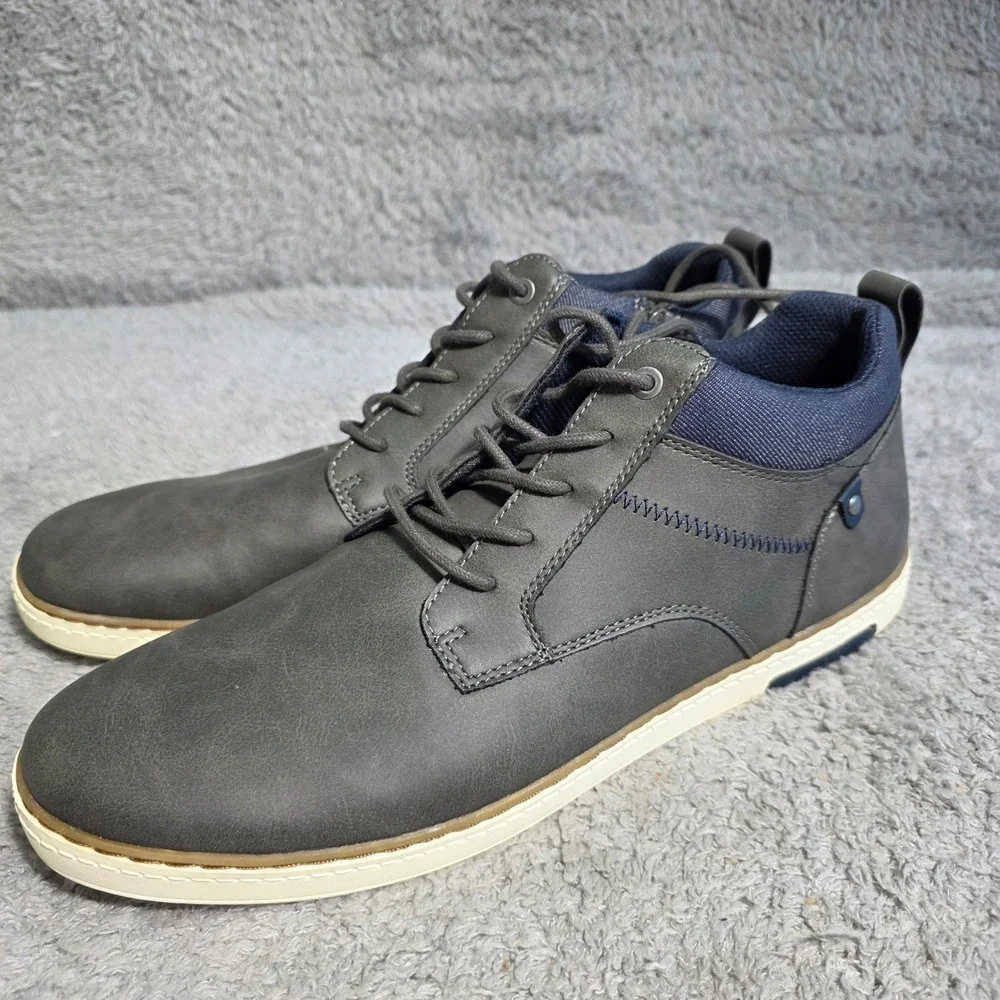 Crown Vintage Mens Chukka Boots Gray Lace Up Side Zip‎ Sz 13M 46 NEW
